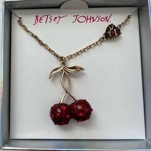 Betsy Johnson Gold-Tone Pavè Cherry Pendant Necklace